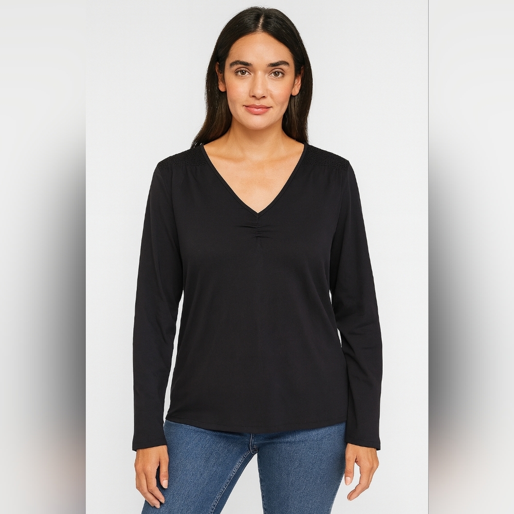 J.Jill NWT Black VNeck Long Sleeve Womens Top Size Large Whimsigoth Fairy Grunge